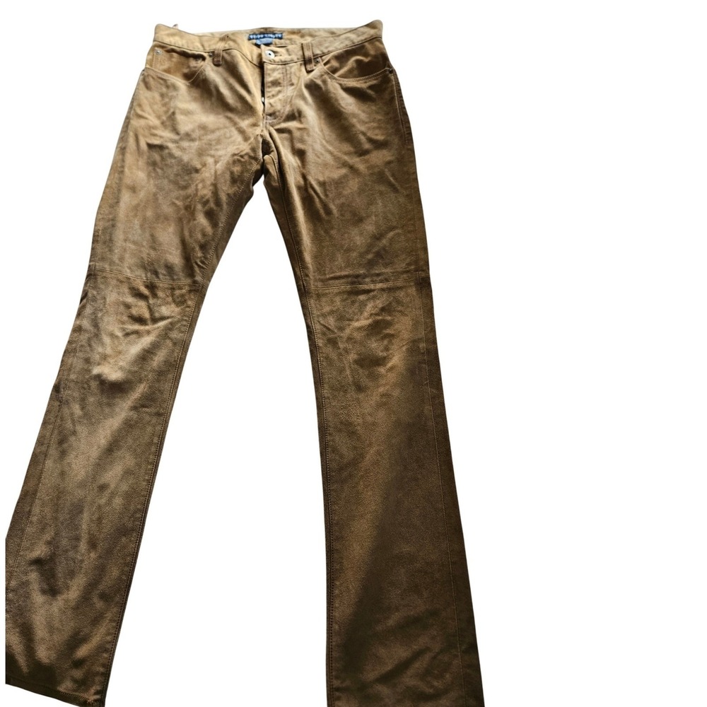 Ralph Lauren Leather Pants Womens 32x34 Brown 100% Leather Western Button Fly